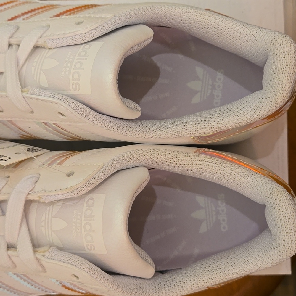 NIB, Adidas Superstar Sneakers, White Iridescent, Womens Size 7.5 - Picture 6 of 11
